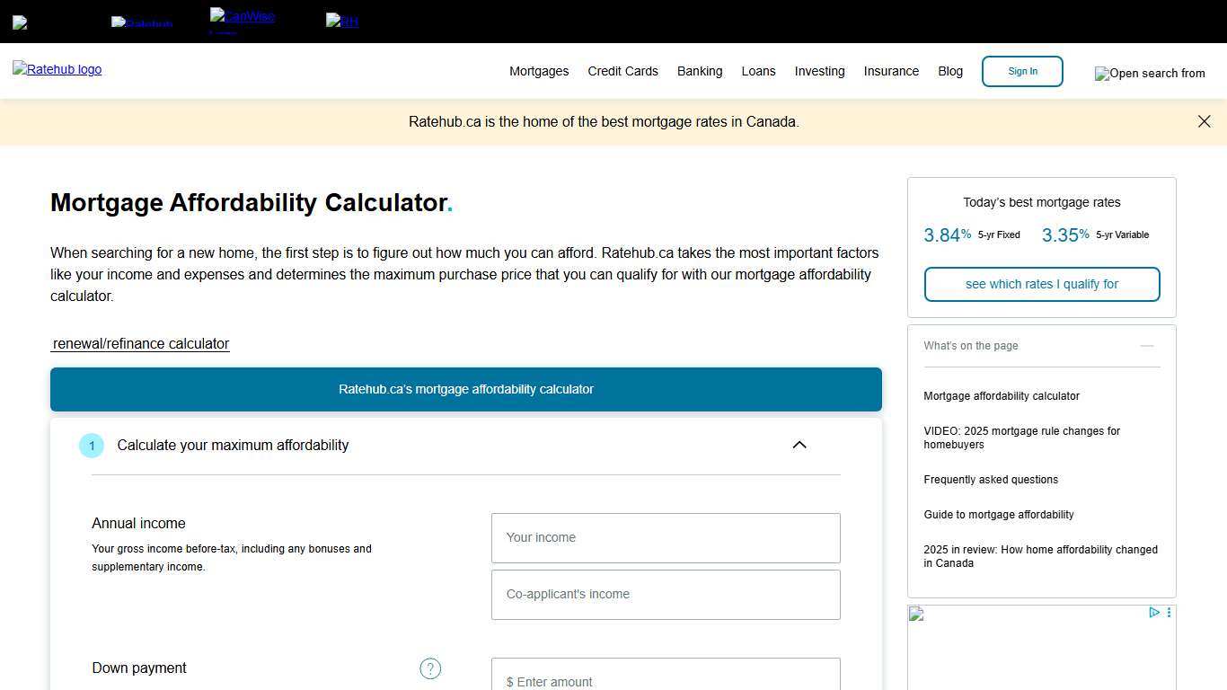 Mortgage Affordability Calculator 2026 Ratehub.ca