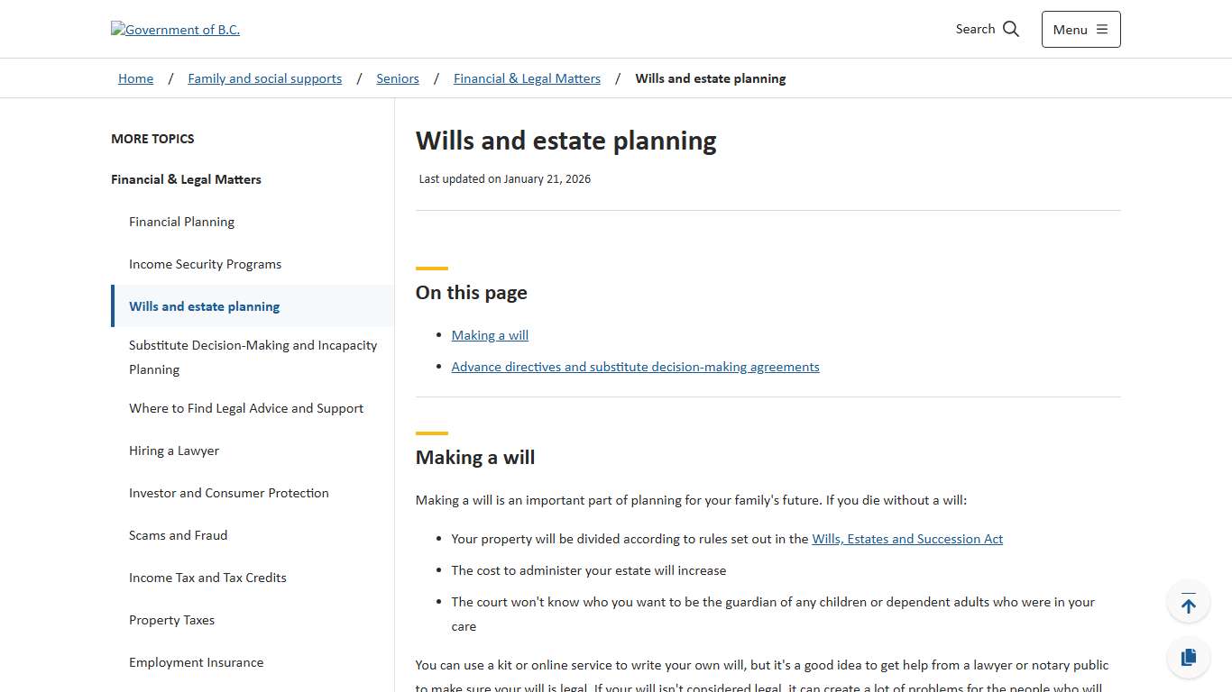 Wills and estate planning - Province of British Columbia